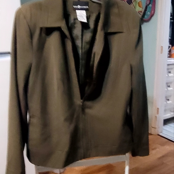 Sag Harbor Ladies Size 12 Moss Green Jacket Full Zip Front Long sleeves Collared - Picture 3 of 16